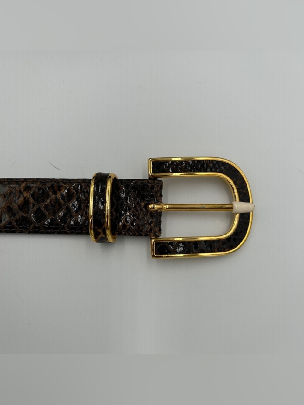 Vintage Carlisle Snakeskin Leather Belt Gold Buckle Brown XL USA - Picture 3 of 5